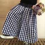 ギャザーたっぷりガウチョ☆マキシ丈☆デニム＆ブルーチェック柄