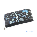 リバティ♪ラウンドファスナー長財布★ラミネート★Floral Eve(フローラルイブ)黒地ブルー
