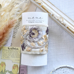 インド刺繍　インド刺繍リボン　ボタン付き　ポニーフック　刺繍リボン　パープル　紫　シルバー　ホワイト　＊　ヘアアクセサリー　結婚式　お呼ばれ　ギフト　プレゼント　髪飾り