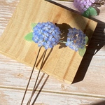 リアル紫陽花二輪のかんざし　薄群青