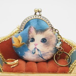 受注製作「猫と小鳥とリボン」がま口バッグチャーム（口金5センチ）
