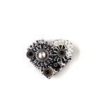 Antique Silver Beads Reunion ハートのビーズ刺繍ブローチ