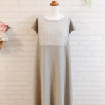 🍋　2023春夏新作1点限定　 デニム調２WAYストレッチニットと手もみ刺繍生地のパネル切替フレンチ袖ワンピ　🍋