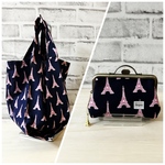 【SALE50%OFF】ミニエコトート＆押し口小物入れ*エッフェル塔（ネイビー）