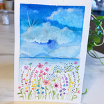 水彩画　絵画　原画『湖畔の花々②』