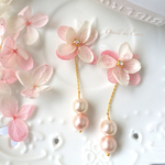 《新色 ピンク》ゆらゆらパールと紫陽花のピアス
