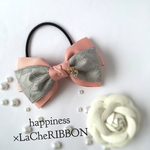 再販3✴︎ときめきレース♡3リボンヘアゴム♡ 大人ピンク×グレーレース