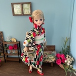リカちゃん着物 浴衣 【花黒大椿×白織帯】リカちゃん服