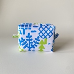 マチありミニポーチ＊北欧柄 ブルー×ライムグリーン