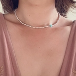 ナバホパール×スリーピングビューティーターコイズ✴︎チョーカーネックレス39cm✴︎silver925インディアンジュエリーシンプル人気定番