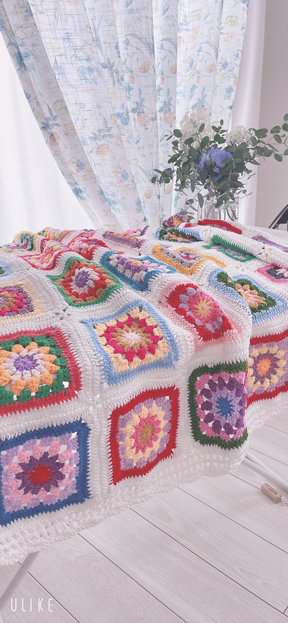 お花のモチーフ編み♡マルチカバー♡ブランケット♡ショール♡ストール お花モチーフのマルチカバー｜hime*hima さんコラボキット