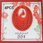 【6/16 発売】4個 大 鶴 ウッドパーツ 木製 和風 パーツ/赤(taimetalP-623）