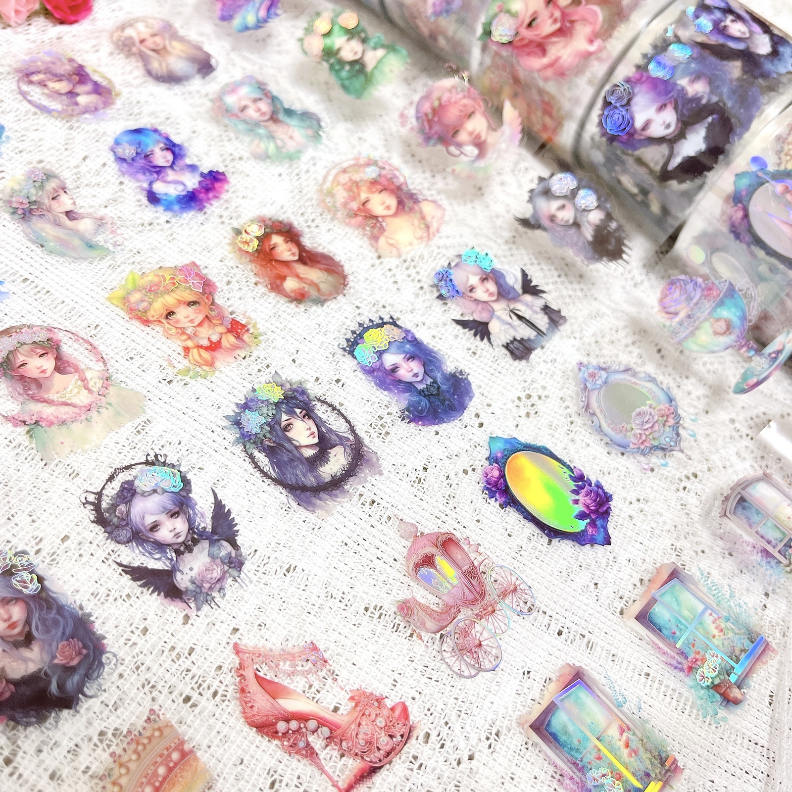 ♡nene様フローラルプリンセスシリーズ 7点セット♡ フローラルプリンセス虹色銀箔押しPETロールステッカー6種II