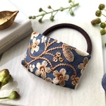 刺繍リボンの髪飾り オリエンタルボタニカル ブルーグレー