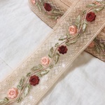インド刺繍リボン 【No.58】薄オレンジ  50㎝ チュール リボン 花 レース 刺繍リボン