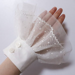【つけ袖】〜tulle×tulle〜＊贅沢ふわふわ2段チュール＊真っ白ホワイトな付け袖付け袖|白|付けカフス|つけカフス|お袖留め|フリル|レース|チュール