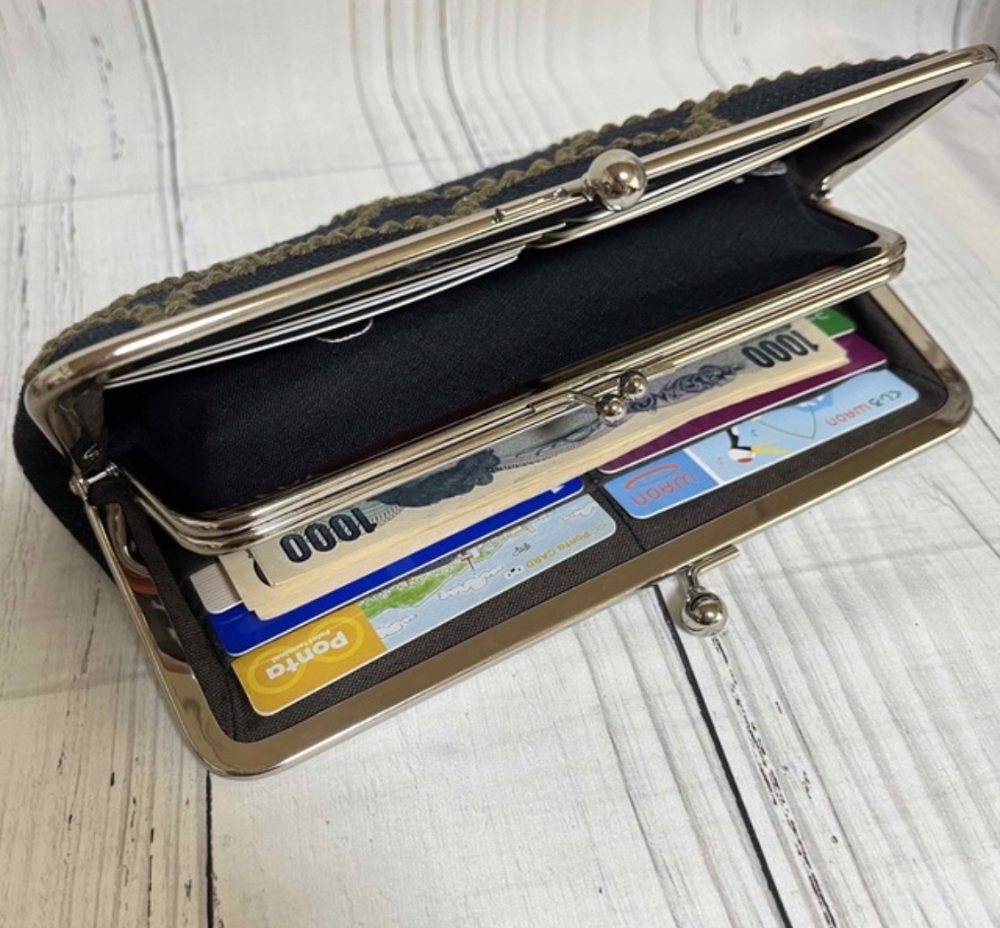 親子がま口財布 ミナペルホネン タンバリン green+ beige がま口
