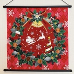 四季彩布(しきさいふ)タペストリー【クリスマスリース】軸付きタペストリー クリスマス飾り 12月壁飾り 季節のタペストリー サンタクロース トナカイ 
