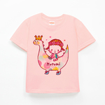 名入れ　名前入り　Ｔシャツ（恐竜と虹のワンピースちゃん /アプリコット）