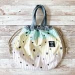 【SALE】たっぷり！しじみ巾着バッグ ＊ ソフリー加工のやわらかコットン もくもくストライプドット パステルカラー