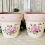 薔薇のフラワーポット２点セット　トールペイント 