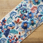 70㎝カット済【インド刺繍リボン】シルク　刺繍　リボン　りぼん   【ブルー】