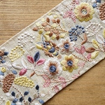 1mカット済【インド刺繍リボン】シルク　刺繍　リボン　りぼん   【イエロー】