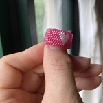 Heart♡のビーズRing                                                パールホワイト＋透明ベリーレッド