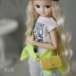 リバーシブルショルダーバッグ黄色×グリーン　1/6ドール用リカちゃん服アウトフィットドール用バッグ