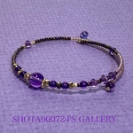 🍇［再販7］5A  アメジスト　＋　手染めビーズ　♡  tomo コラボ　葡萄色　シングル　ワイヤー　ブレスレッド　#秋　#minne_new