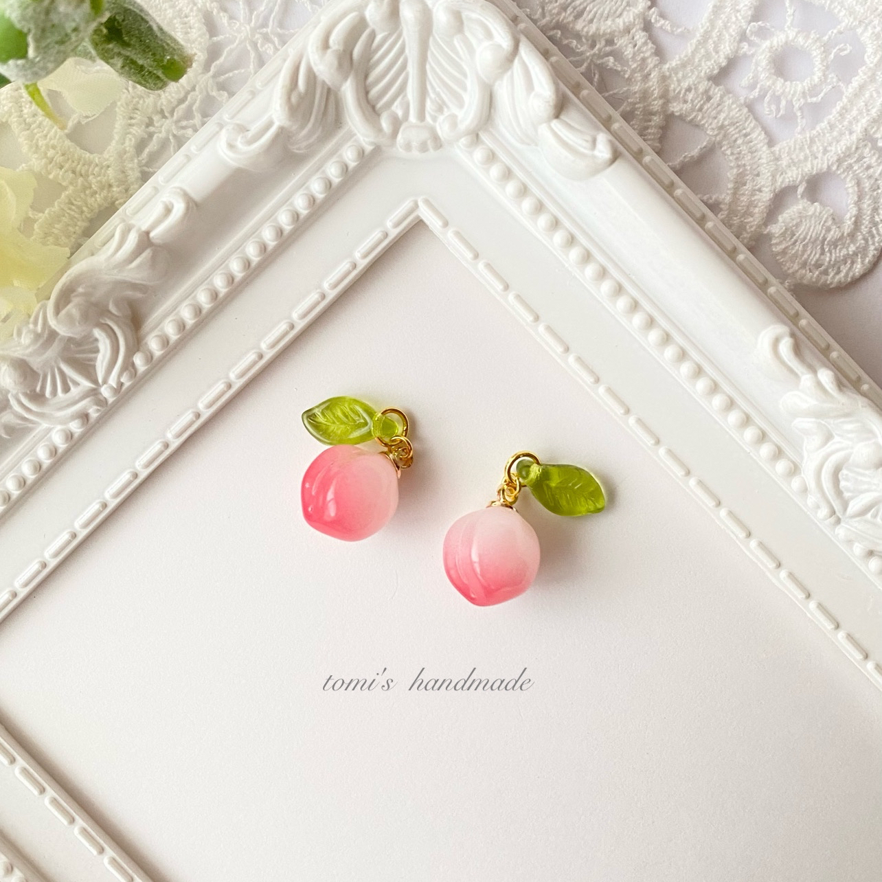 特集掲載】ガラスの食べごろ♡桃ピアス（イヤリング） 桃 ピーチ