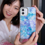 ブルー マーメイド シェル ◆ iphone13 13pro  iphone11 ◆ バンカーリング 付き ♥ ハードケース キラキラシェル素材