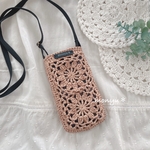 軽くてかわいい！花モチーフつなぎのスマホポシェット　マニラヘンプヤーン　スマホショルダー
