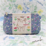 イラスト刺繍ポーチ【ミニブタとチューリップ】