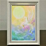 パステル画　虹色の星月夜とユニコーンの光のコンチェルト　アート　原画