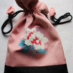 ７１９０　花柄の振袖で作った巾着袋　＃送料無料