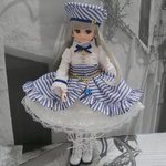 リカちゃん　ロリータ服　ワンピース　ストライプ　ブルー　4点セット