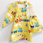 ☆１セット限定20％OFF☆ 100cm 汽車ぽっぽ（イエロー）ゴム紐 子供用エプロン・三角巾・巾着袋セット