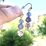 チェコガラスのお花ピアス　パープル系
