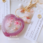【ꫛꫀꪝ✧‧˚】マーブルHeartのフラワーシャカシャカキーホルダー　ハンドメイドレジン　キーホルダー　ハンドメイドキーホルダー　シャカシャカキーホルダー　シャカシャカ　シェイカー　アンティーク　くま
