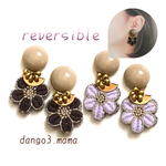 再販③　リバーシブル　花　刺繍リボン　ベージュ　　ピアス　イヤリング　揺れる
