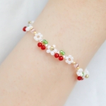 ビーズブレスレット ✧ お花とふたごのさくらんぼ(すっきりラベンダー) ✧ ビーズ ビーズアクセサリー チェリー お花