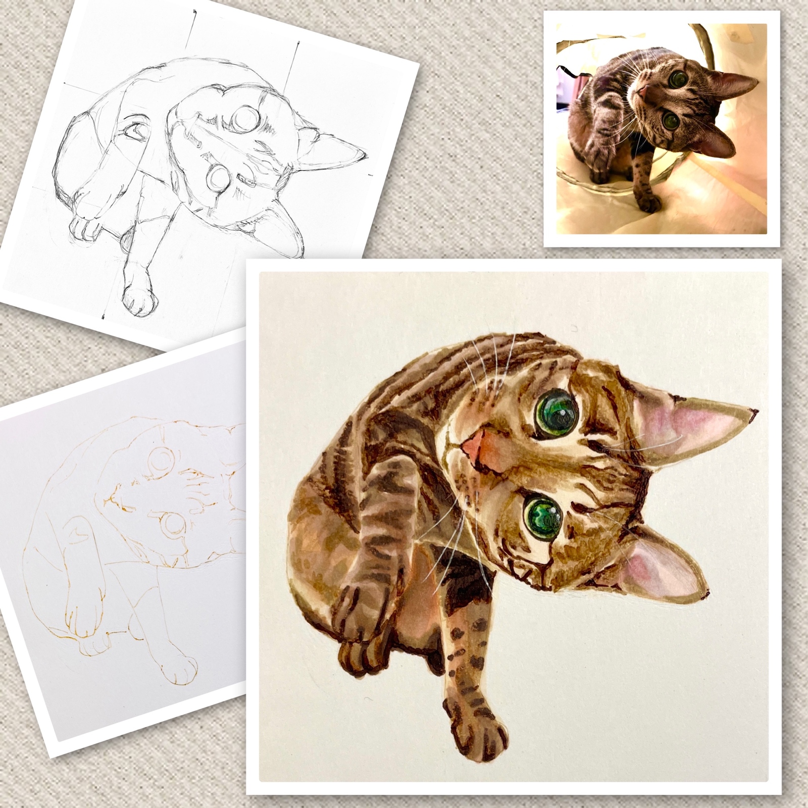 猫限定】うちの子・ペット似顔絵オーダーメイド 額付き ミニサイズ