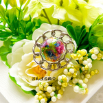 【朝採りの薔薇🌈】恋愛幸運に効く／レインボーローズ／薔薇／ドライフラワー／ホログラム／フリーサイズ／シルバー／スチールリング