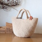 オーダー主様専用　ブロックチェックがのぞくキュートな麻バッグ 　ネイビー