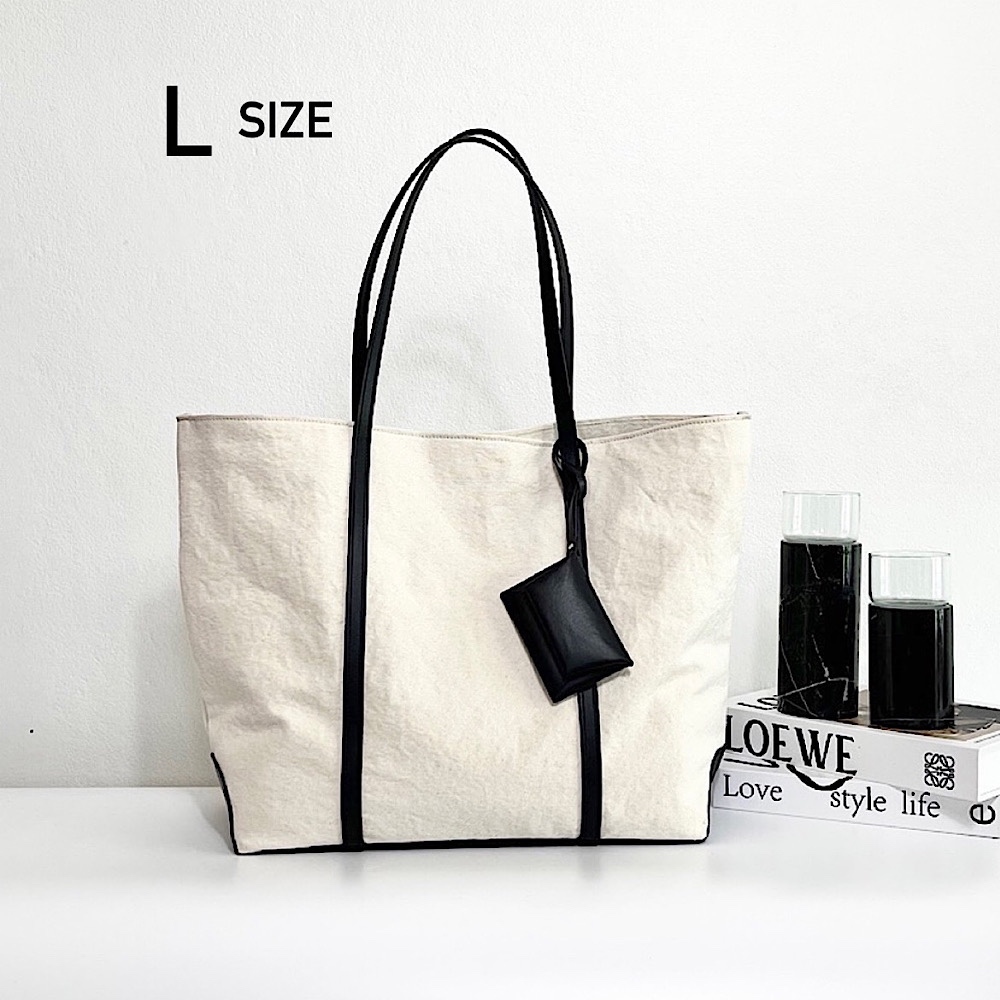 Gamuu M キャンバスレザートートバッグ（ポーチ付き）名前いれ