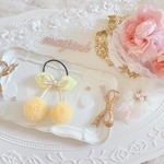 【単品】summer yellow ふわふわチュールのさくらんぼ ヘアゴム