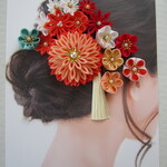 つまみ細工　髪飾り　成人式　結婚式　七五三　浴衣　Uピン　あんず　オレンジ　赤　白　正絹　タッセル