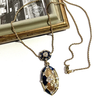 90sAVON VINTAGE ダイヤカットロングネックレス　ヴィンテージ　イヤリング　アンティーク  クラシカル　大ぶり　クリップ　ナチュラル　カジュアル　ストーン　ブルー　海　結婚式ブライダル