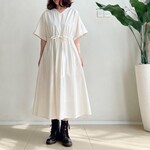 ドルマン袖2WAYワンピース♪　コットンクリンクル　beigeXoff white ストライプ